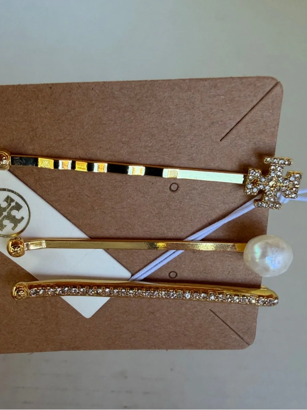 Tory Burch Gold-Tone Pearl & Crystal Hair Pin Trio